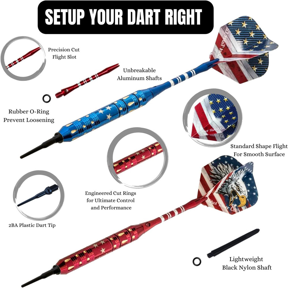 Soft Tip Darts Set - Professional Darts for Electronic Dartboard - Includes Bras