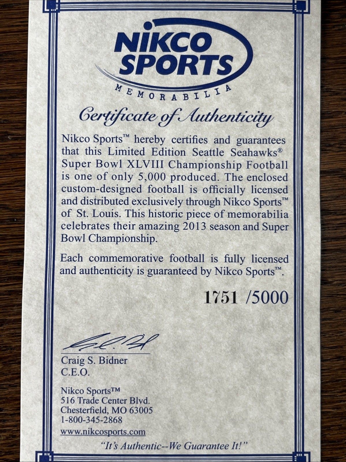 Seattle Seahawks Super Bowl XLVIII Champions Football Limited Edition COA! NIB