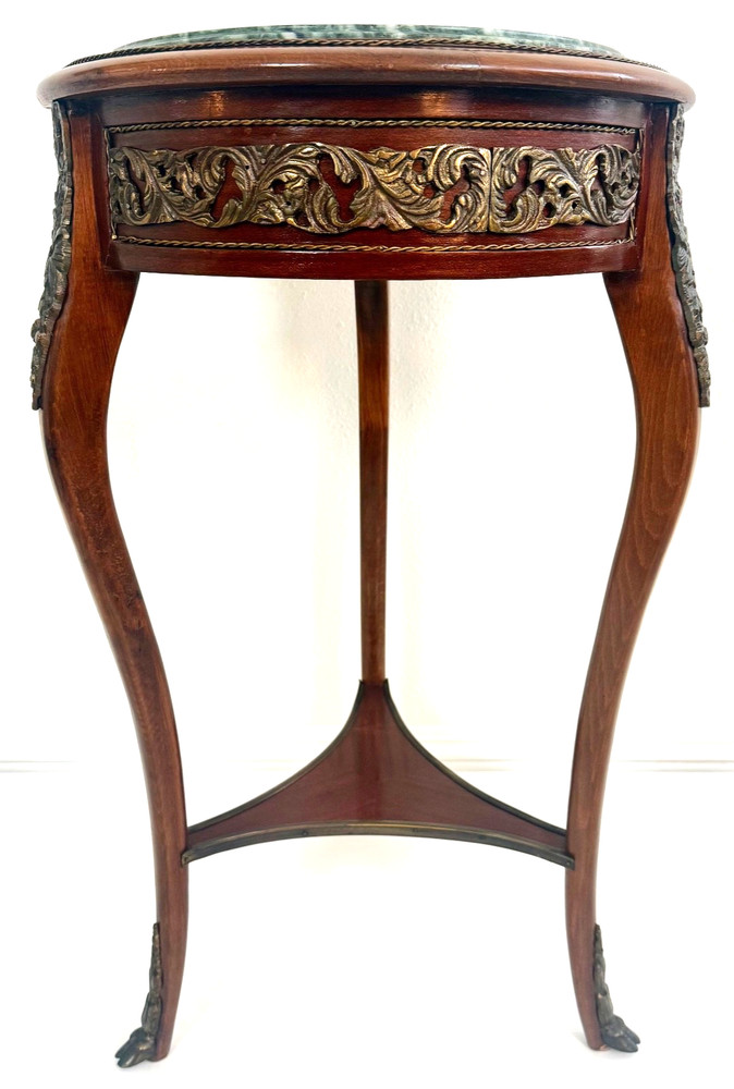 Early 20th-C Louis XV Walnut Ormolu Mounted Marble Top Side Table