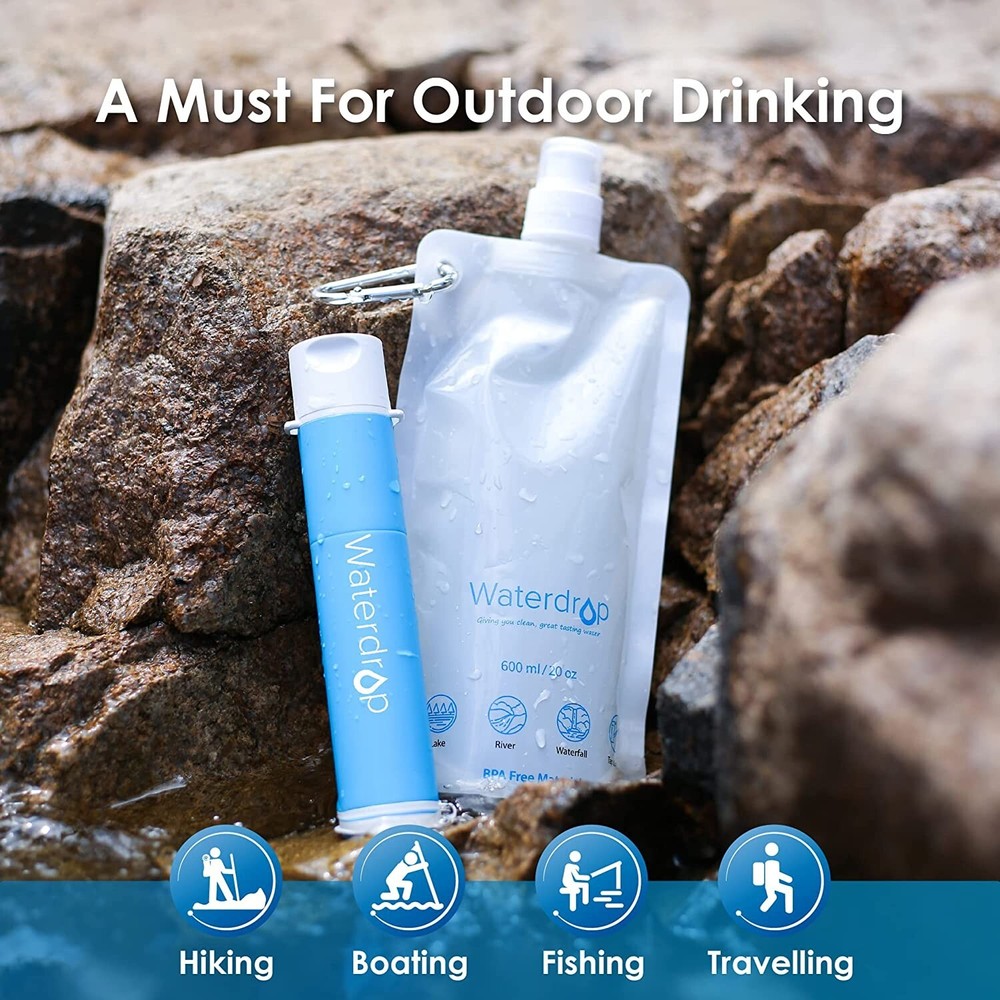 Waterdrop Gravity Water Filter Straw, Camping Water Filtration System, Blue