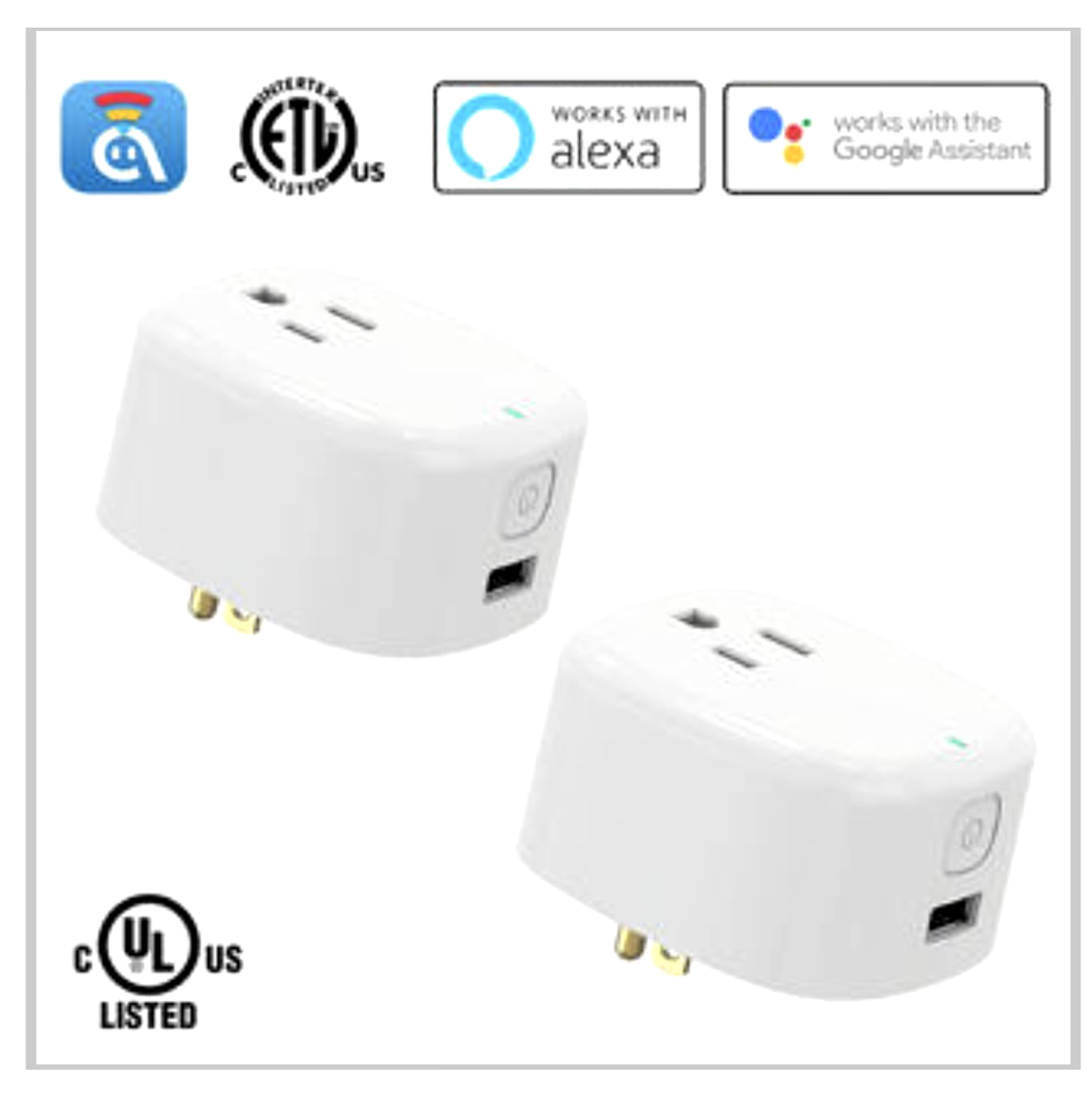 2-PACK AvatarControls Smart WiFi Plug, USB Port, Work with Alexa/Google, UL Cert