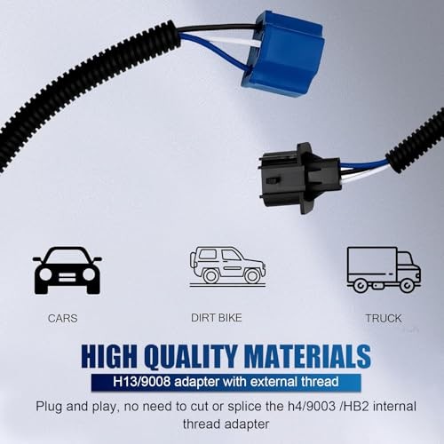 2 PCS H4 to H13 Wire Harness Adapter, Waterproof Headlight Conversion Cable