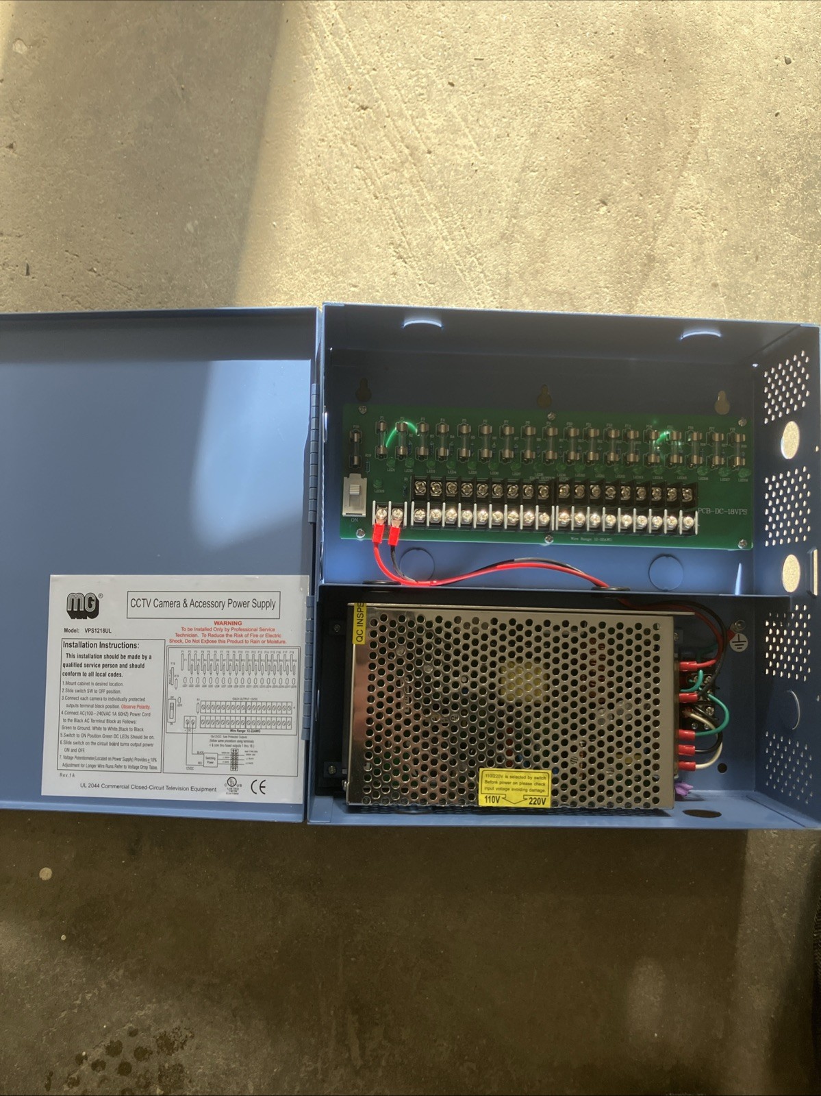 MG VPS1218UL CCTV Camera Power Supply And Audio codes MP-124