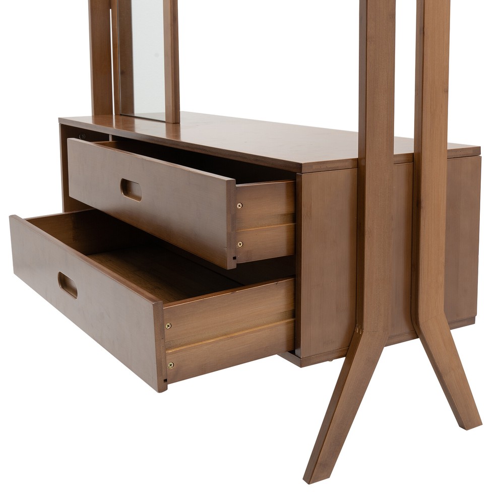 Bamboo Multi-function Hall Tree for Entryway Rack Shoe Storage Hanger Bench Set