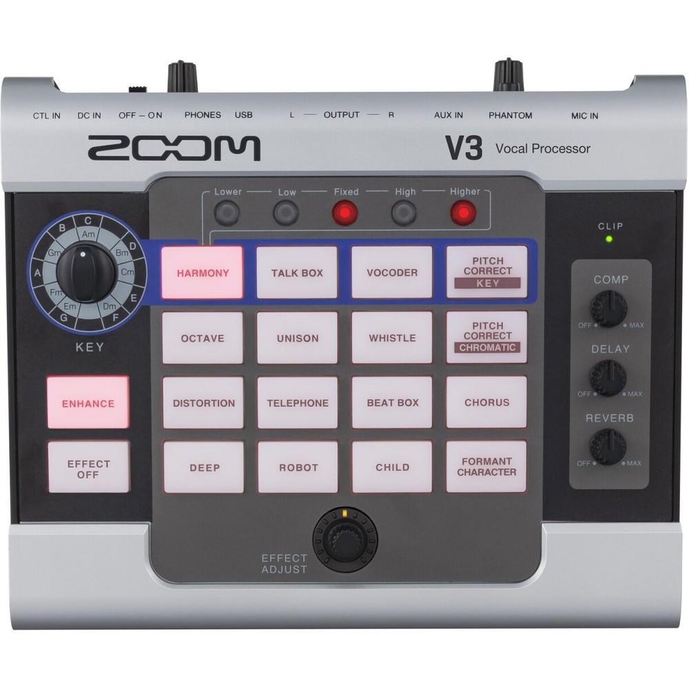 Zoom V3 Vocal Processor + 20 ft XLR Cable + 18.6 ft Instrument Cable + 9V Power