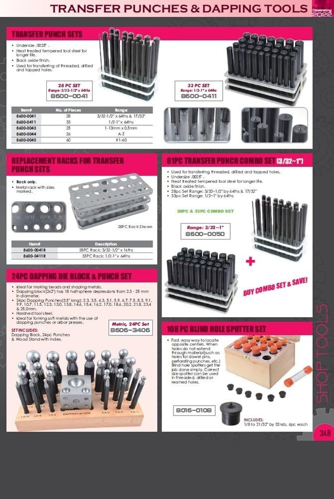 8600-0041 28PCS Transfer Punch Set 3/32" - 1/2" Precision Alignment Tool