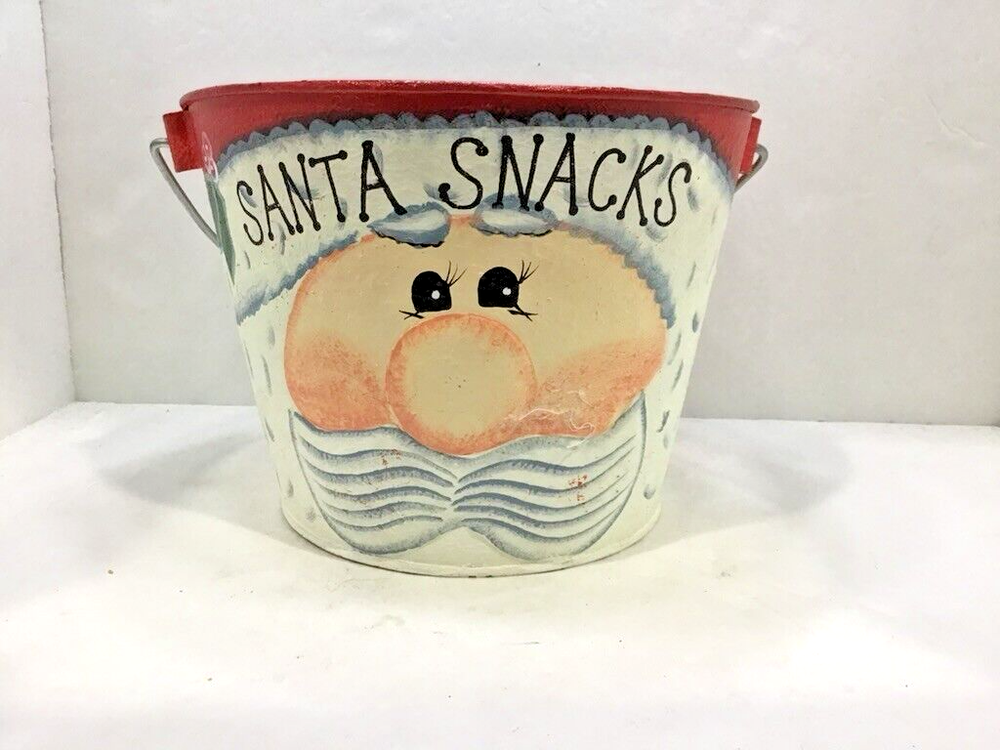 Unique Creations Hand Painted Santa Snacks Galvanized Bucket