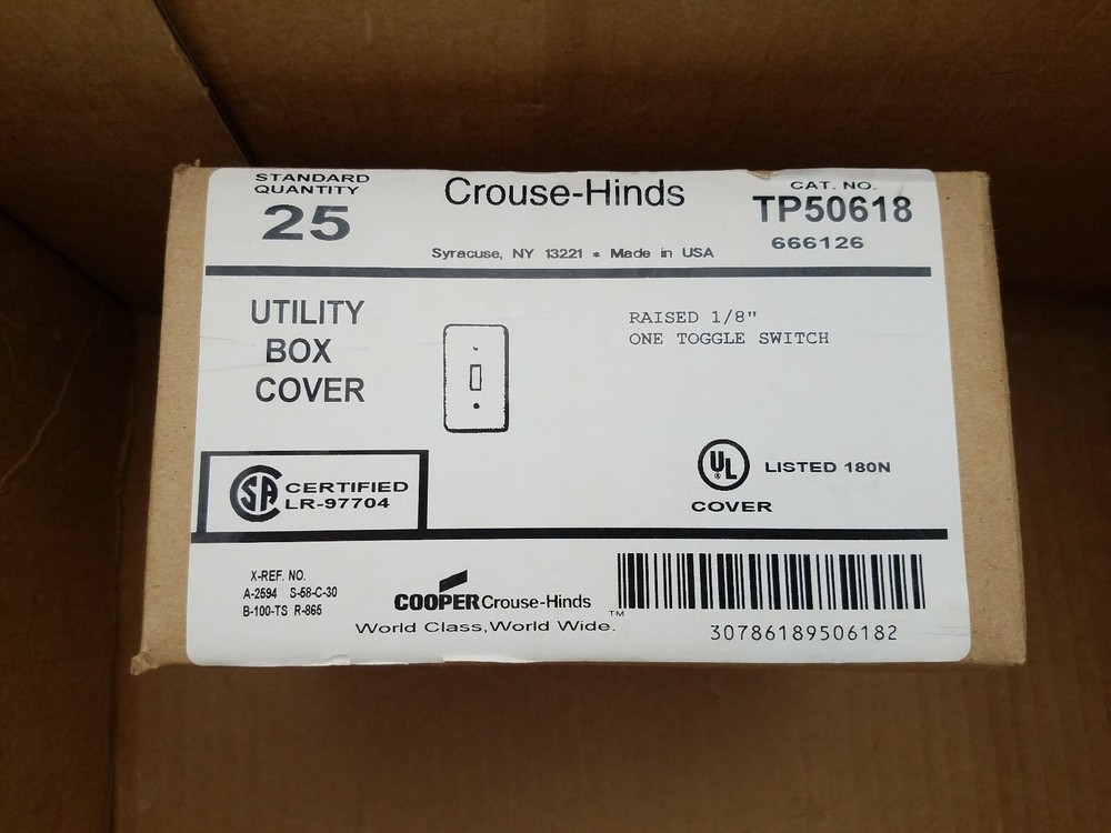 Cooper Crouse-Hinds TP618 Raised 1/8" (6) (one toggle switch)Utility box cover.
