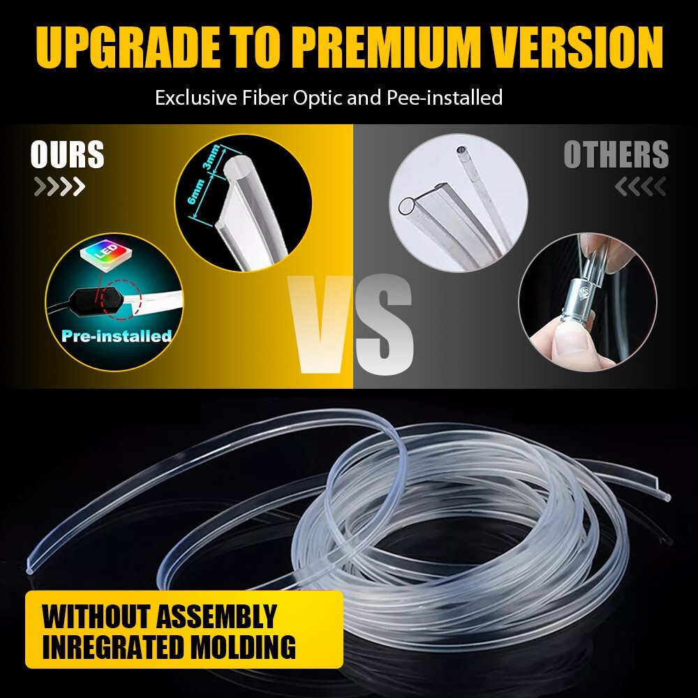 LED Neon Light Trim Glow Optic Fiber Strip Car Interior Ambient Lighting Kit.APP