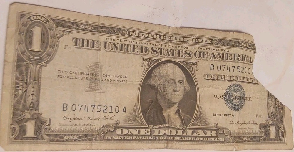 1957A One Dollar • DAMAGED Cull • Silver Certificate Note • $1 Bill Free Post