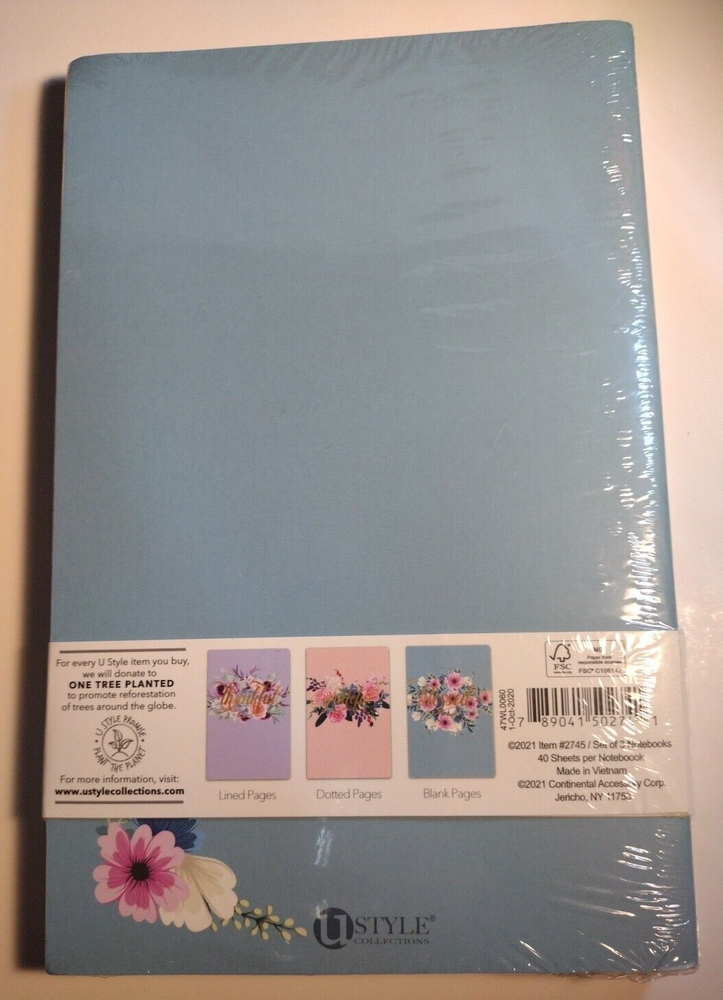 Ustyle Collections 3 Pack Notebook 40 Sheets Per Notebook lined, Dotted, & Blank