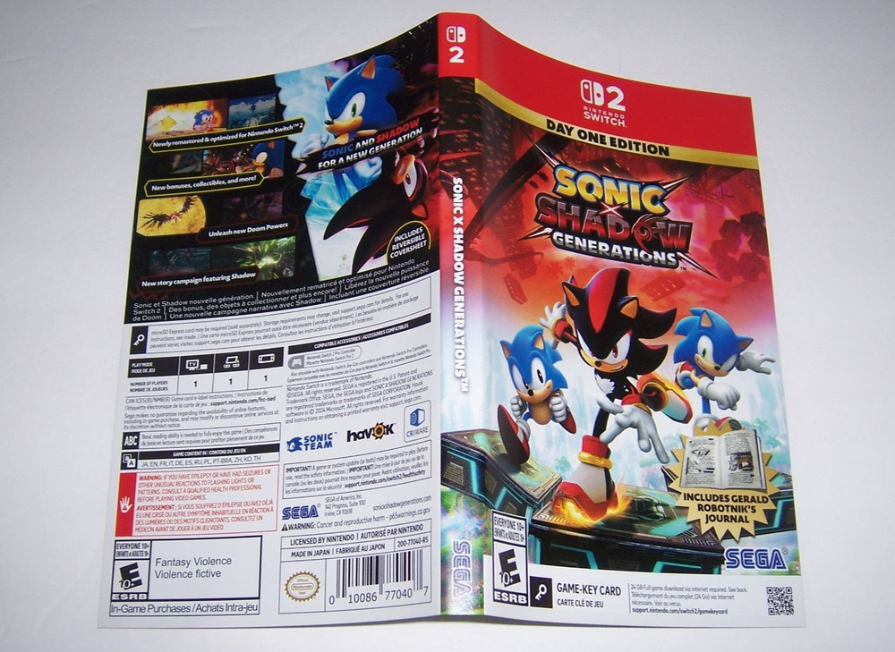 Original Box Case Replacement Nintendo Switch 2 for Sonic Shadow Generations