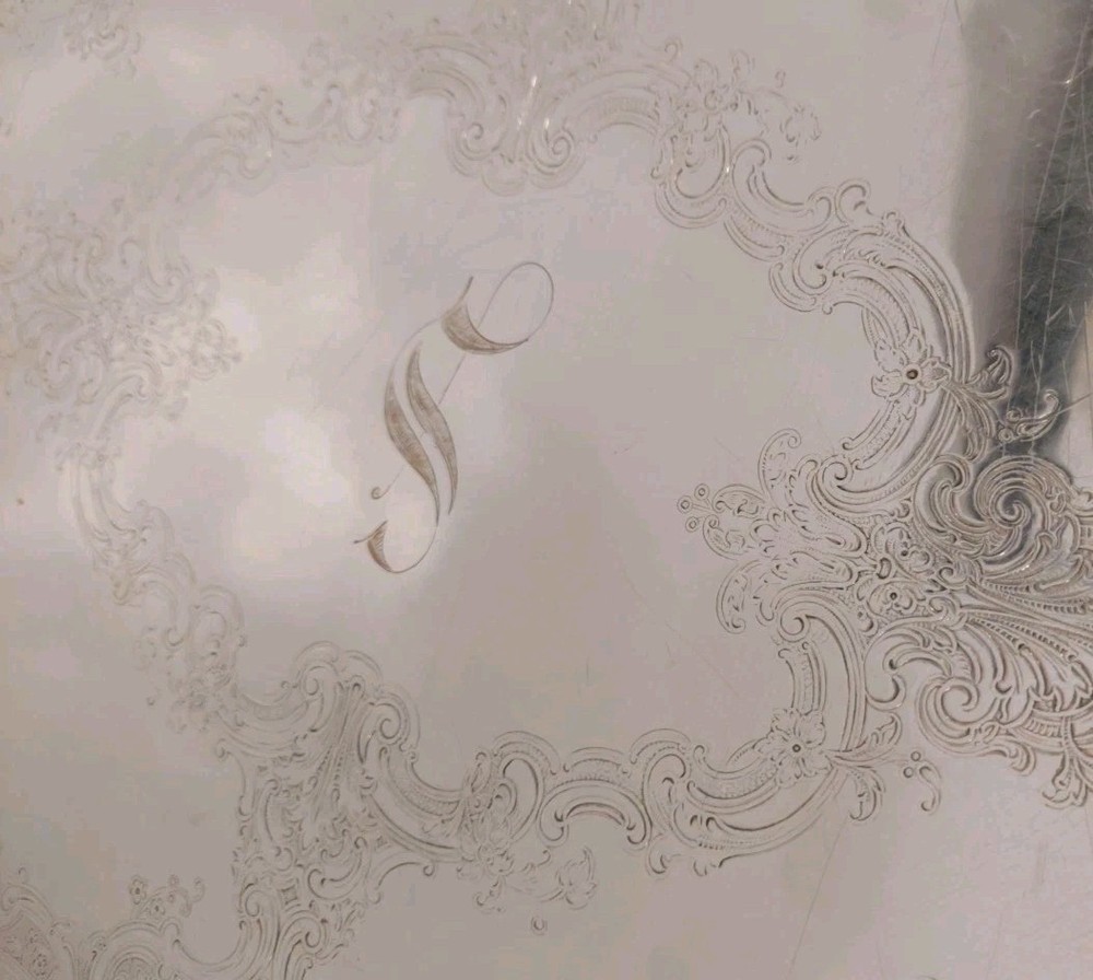 26.5" Silver Plate Oval Footed Tray Chantilly Gorham YC777 Handles Monogram "S"