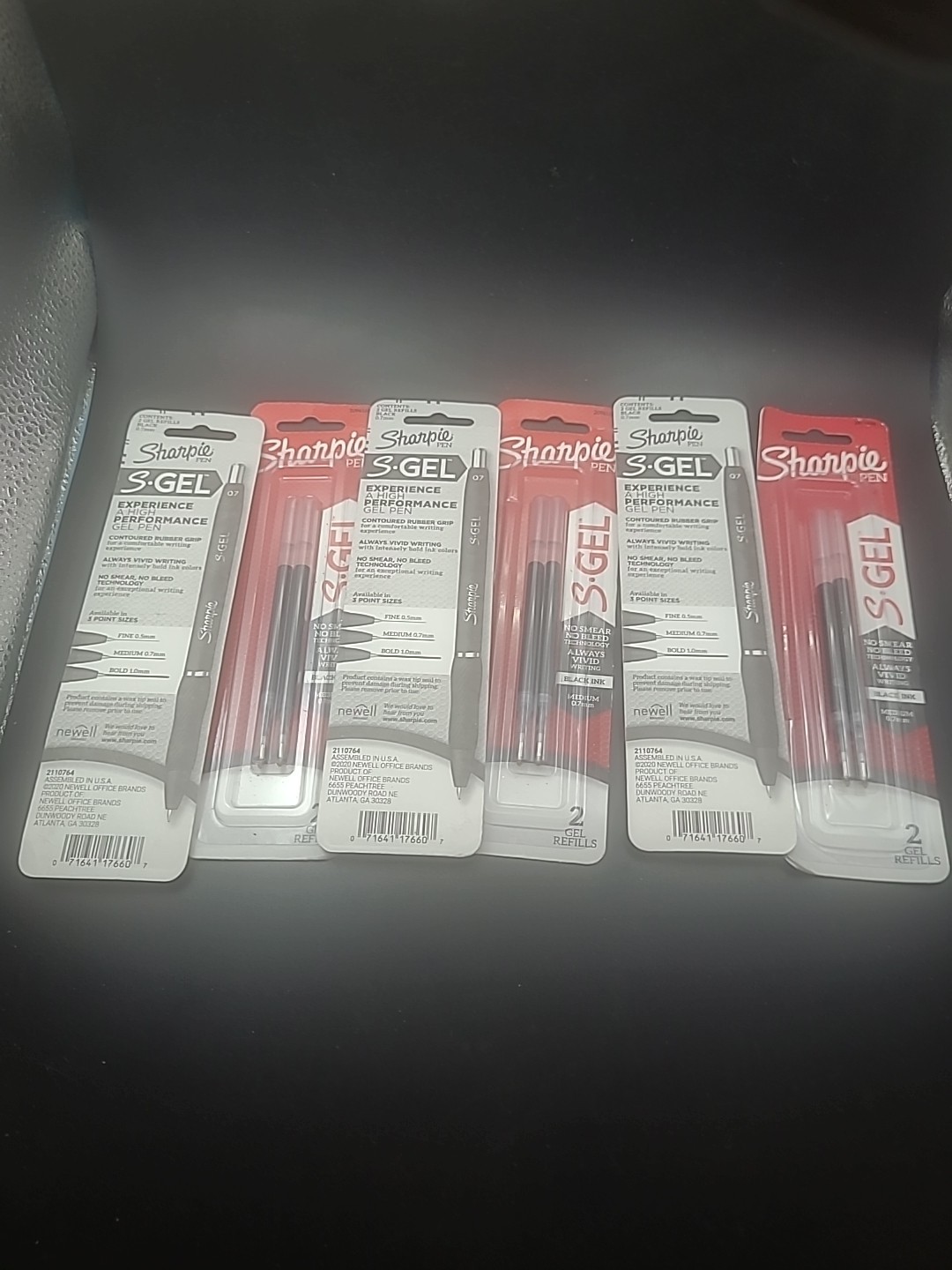 6 X Sharpie S-Gel Refills Black Ink Gel Pen Refills Medium Point (0.7mm) 6 Packs