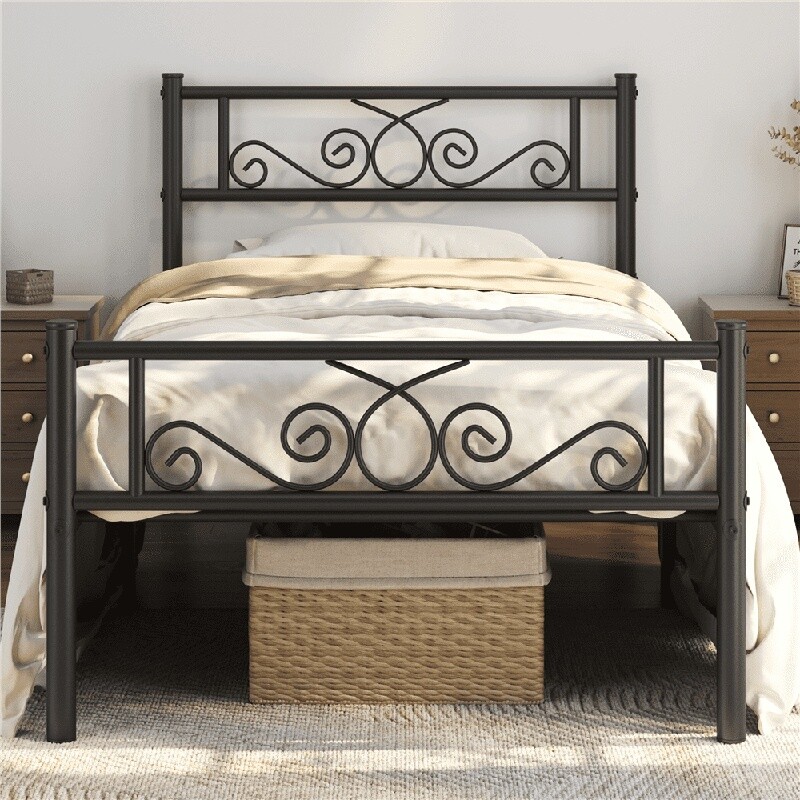 Modern Metal Platform Bed Frame Twin Size W/ Under Bed Storage & Sturdy Support