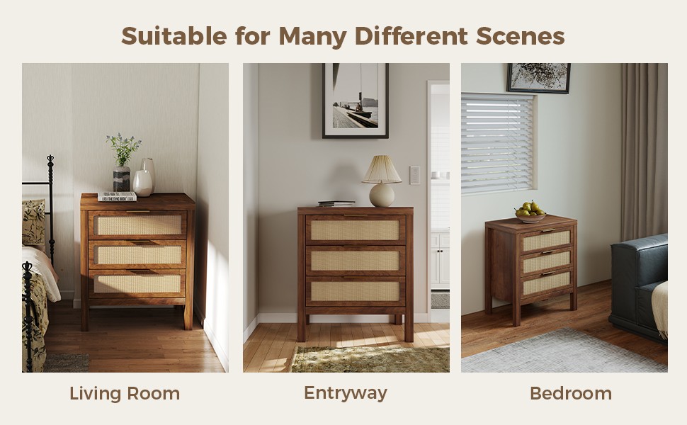 Bedside Table 3 Layers Large Capacity Drawer Design Multifunctional Wooden