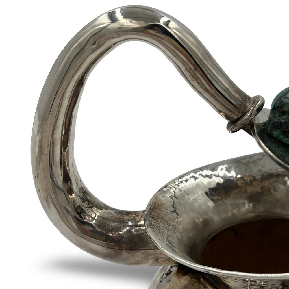 Los Castillo Hammered Silver Pitcher With Malachite Frog Accent & Decorative Inl