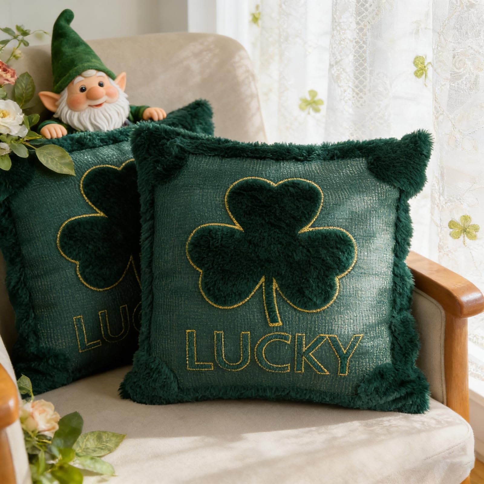 RumonZS St Patricks Day Shamrock Throw Pillow 1" x (Pack of 2), Green