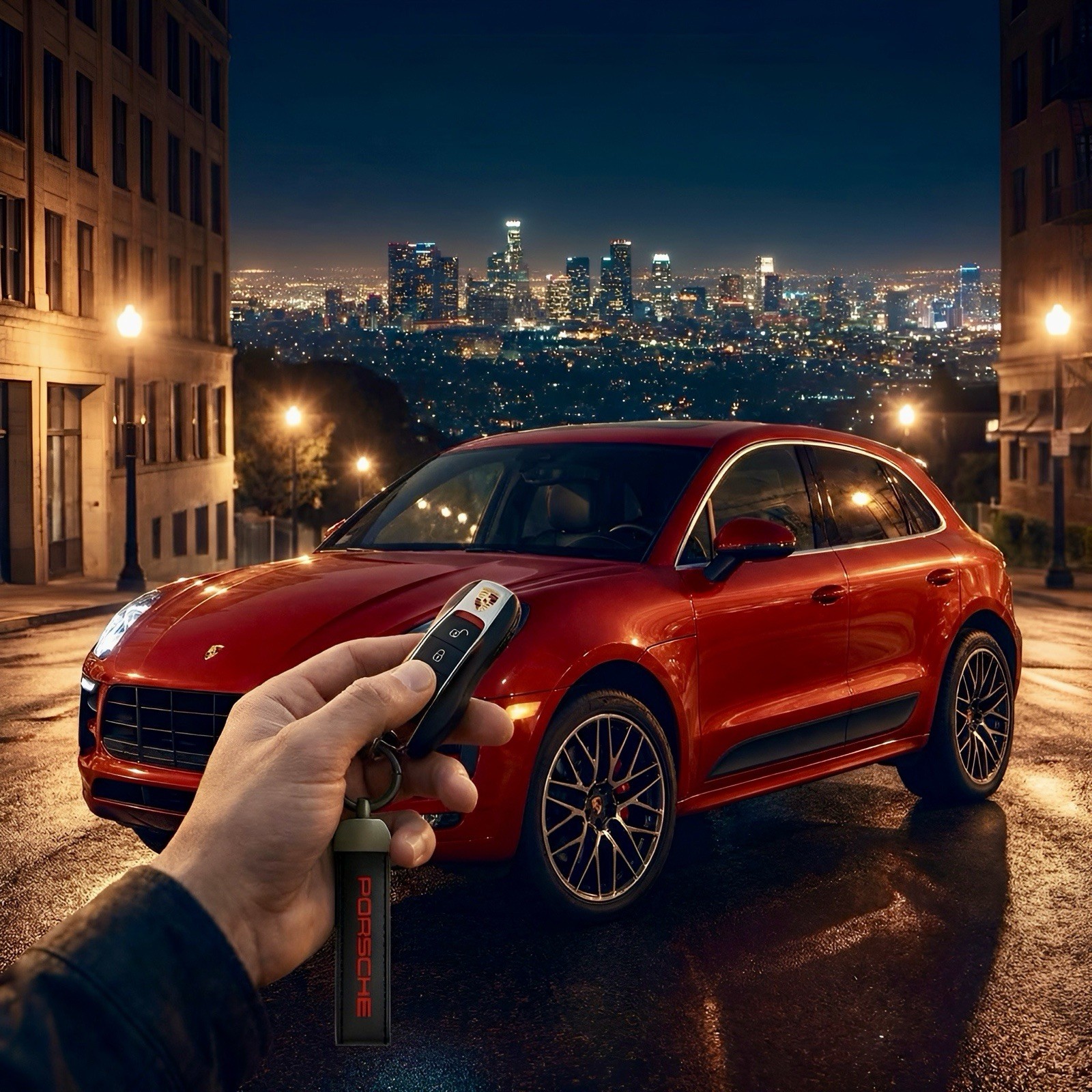 Porsche style Leather Keychain - Car Key Ring For Porsche Macan Panamera 911 GT3