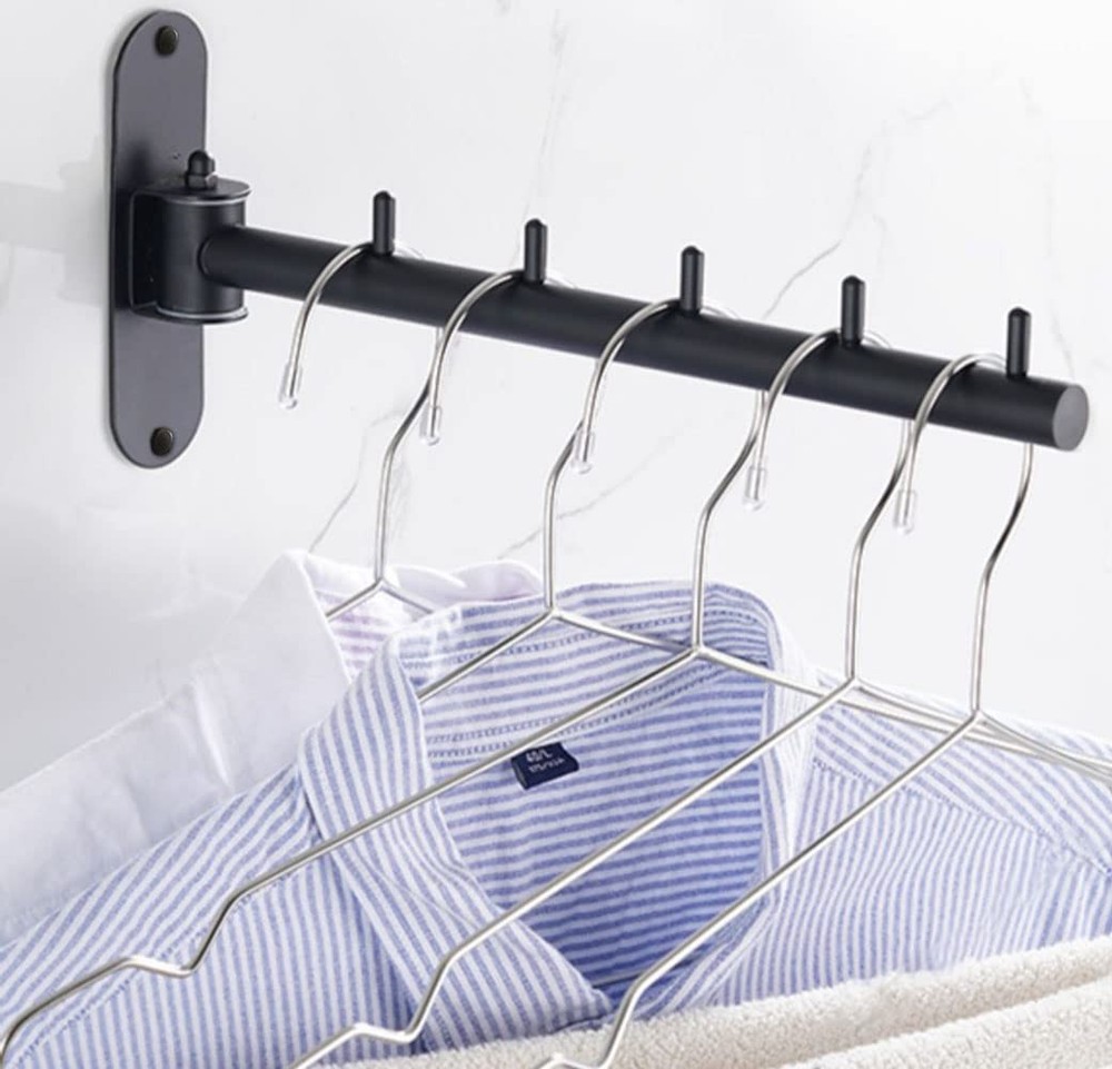 Folding Wall Mounted Clothes Hanger Rack with Swing Arm, Foldable 180°Rotatio...