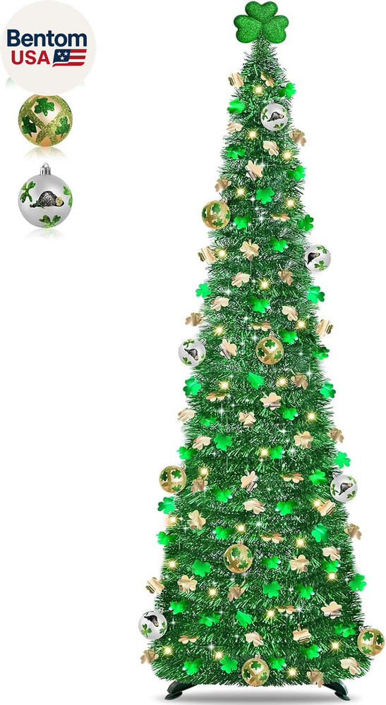 Timer & Shamrock - St Patricks Day Decorations, 5Ft Lighted St Patricks Day Tree