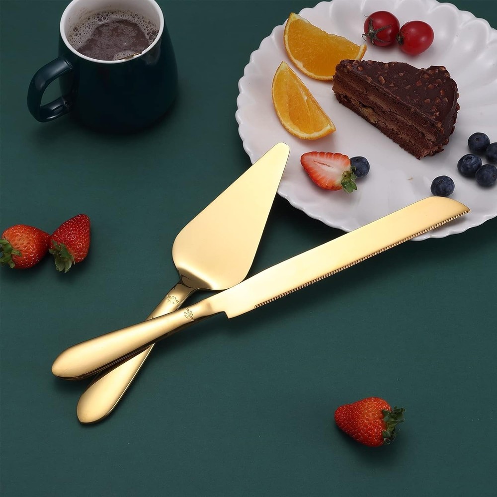 Cake Cutting Set for Wedding, Elegant Cake Knife and Server Set with Thickene...