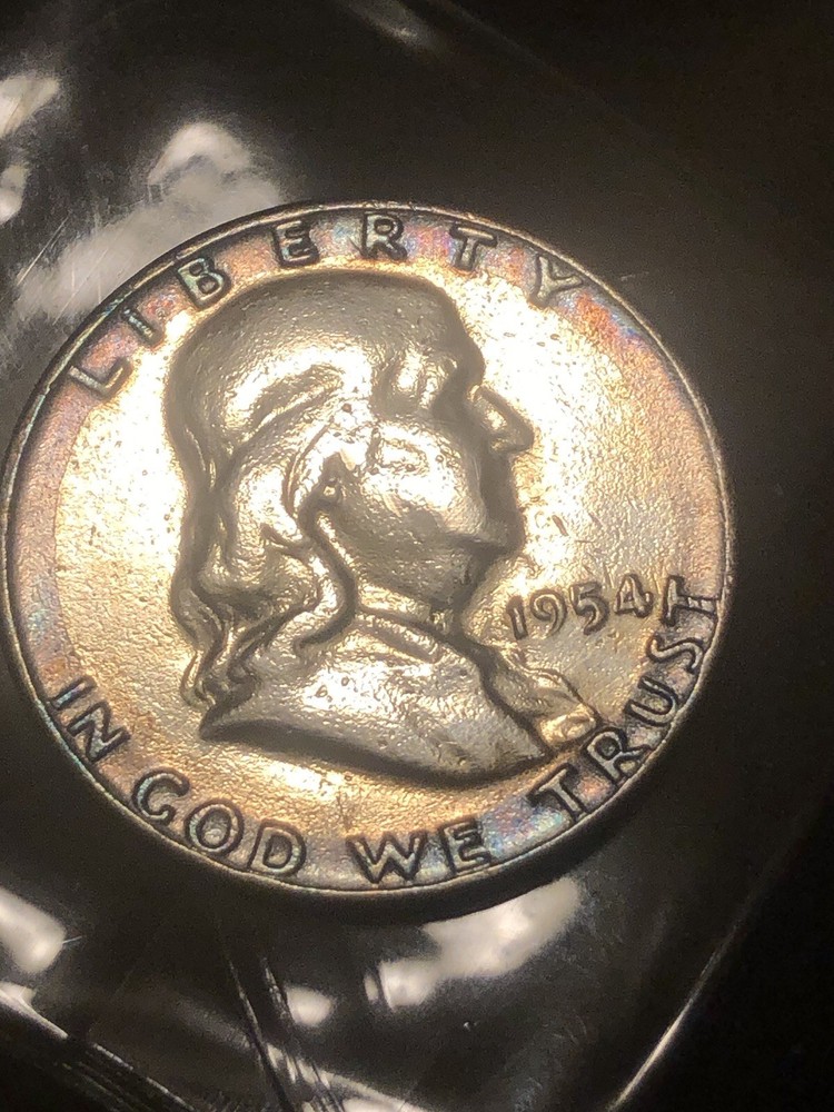1954 D franklin half dollar Rainbow Toned