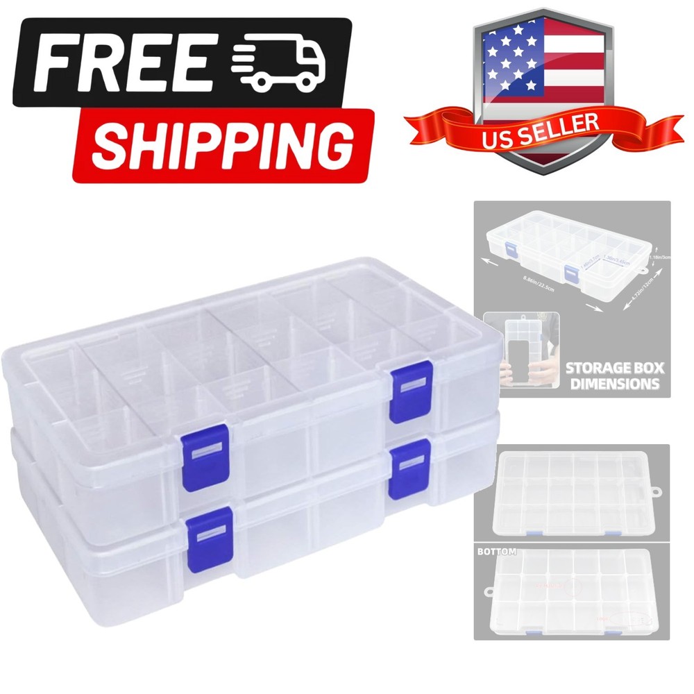 Plastic Organizer Container Storage Box Adjustable Divider Removable Grid Com...