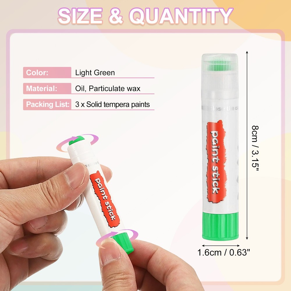 Solid Tempera Paints, 3 Pcs Washable Paint Sticks Paint Pens, Light Green