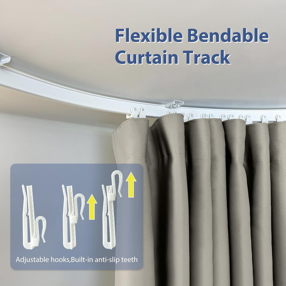 Extra Wide Blackout Curtain Track Set with Light Grey Drape, 10ft High
