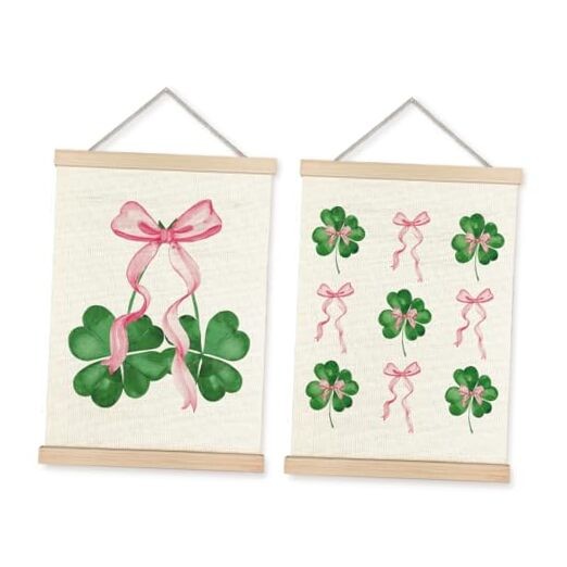 YTRGI Coquette Pink Bow Sage Green Spring Four Leaf Clover Irish Blessing Luck