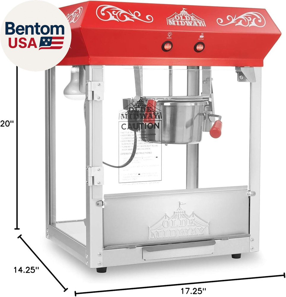 Bar Style Popcorn Machine, 4-Ounce Popcorn Maker Popper, Red