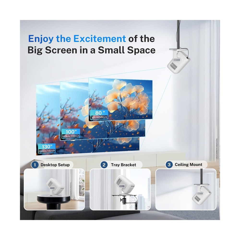 Smart Projector Android 11 OS, Native 1080P Full HD 4K Support, Built-in Apps...