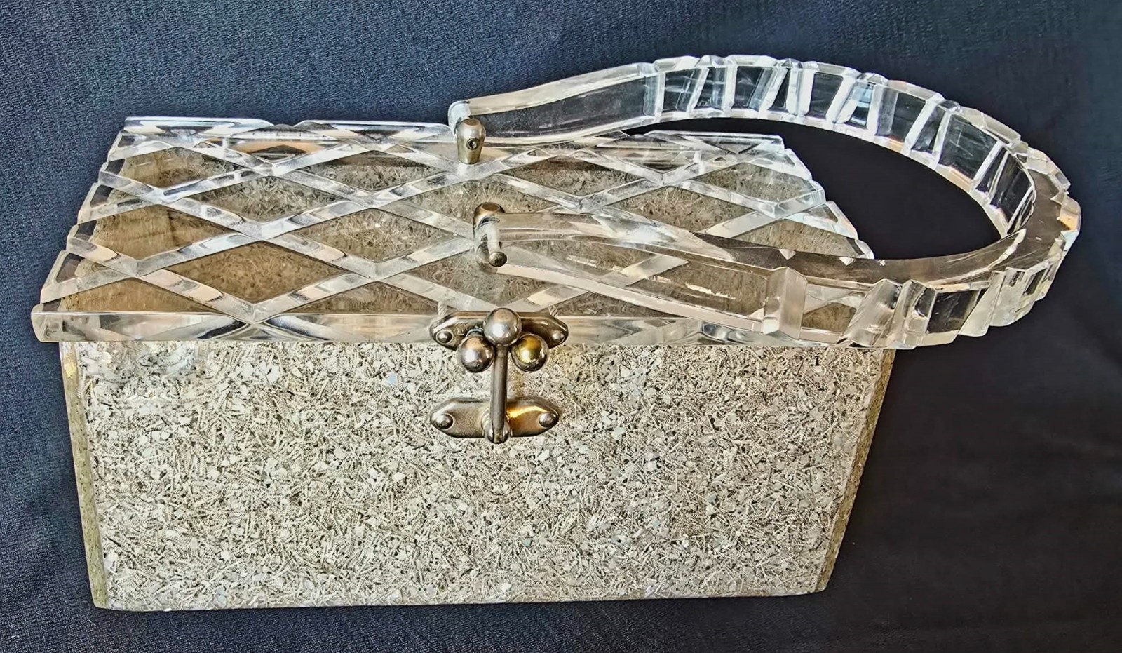 Vintage Charles S. Kahn Lucite Glitter Box Purse 1950s Crystal Cut Top & Handle