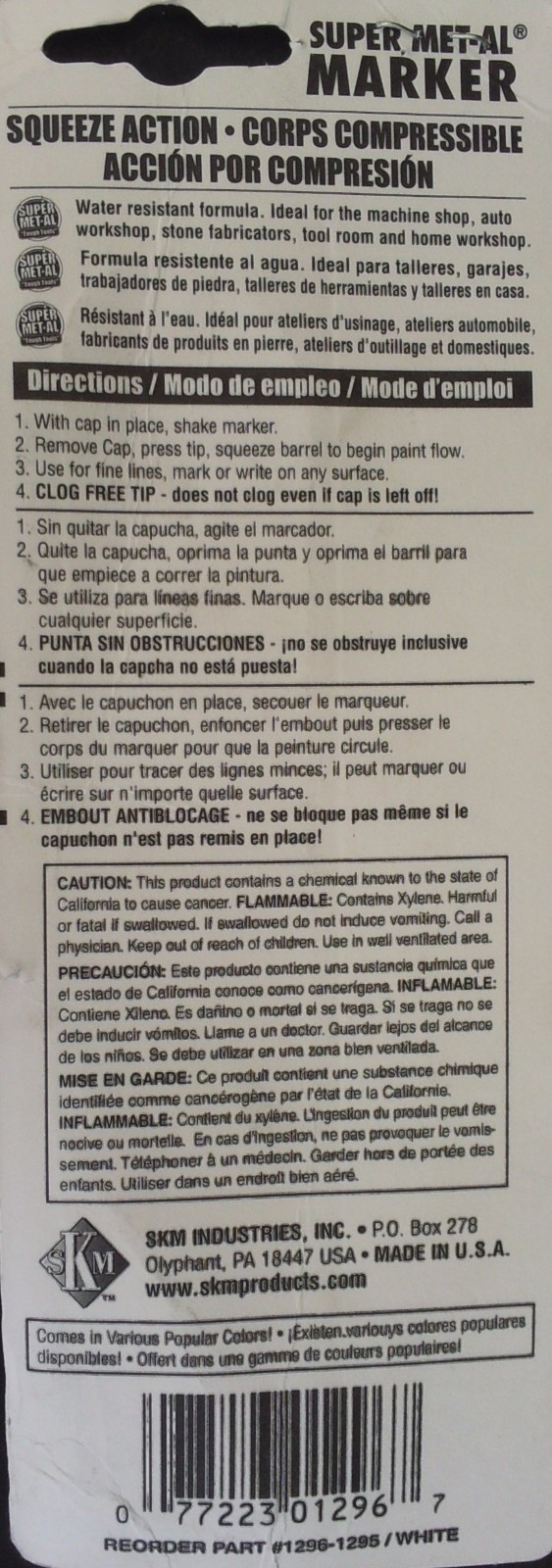 Super Met-Al Industrial Use Paint Markers, Select: Metal or Fiber Tip & Color