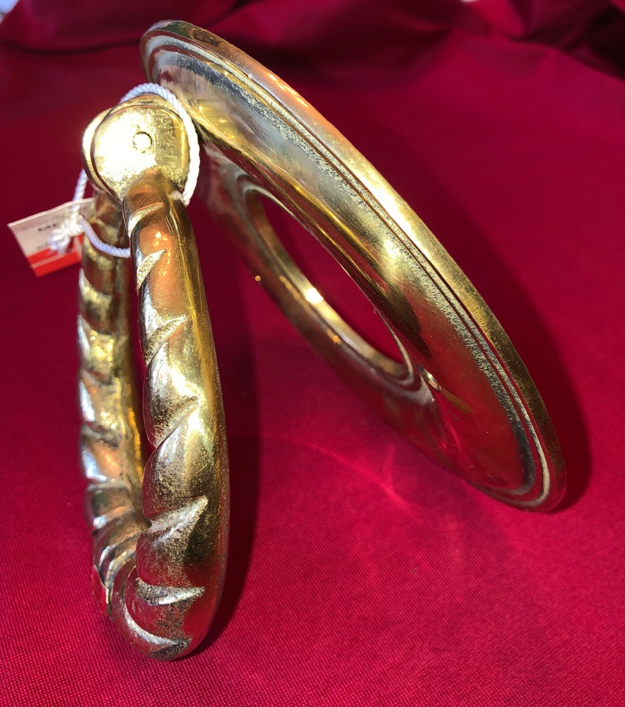 1 NOS HEAVY Danish Solid Brass Door Knocker Ring TWISTED ROPE PATTERN DENMARK