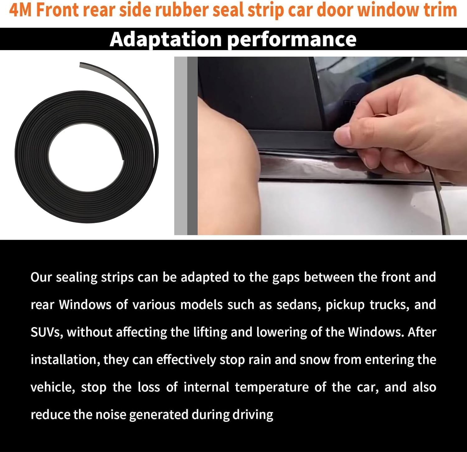 13.12FT Front Rear Side Rubber Seal Strip Car Door Window Trim Self Compatible w