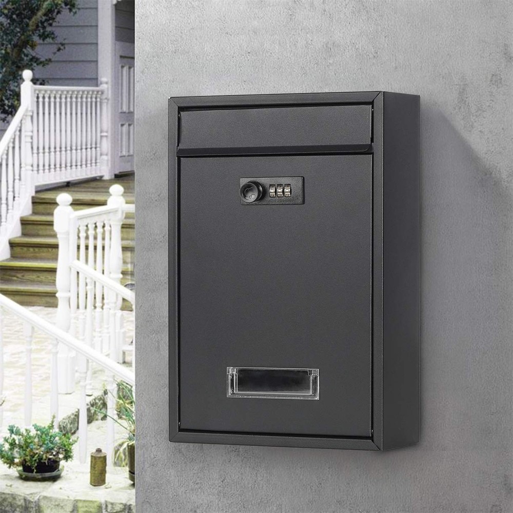 Locking Mailbox Wall Mounted Vertical- Medium, 06 Black Matt Combination Lock