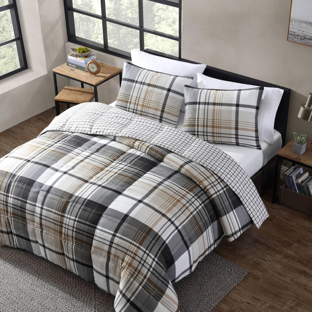 Eddie Bauer - Queen Comforter Set, Plaid Queen, Normandy Grey