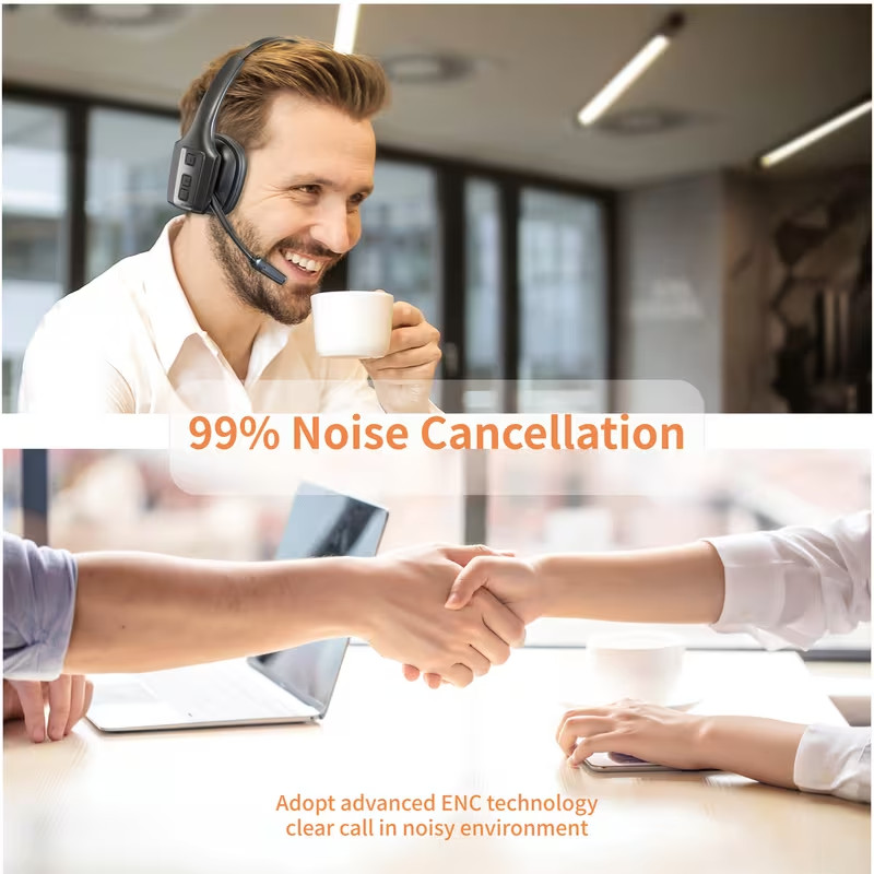 AI Trucker Headset Wireless Bluetooth 5.2 Noise Cancelling Mic For Phones PC US