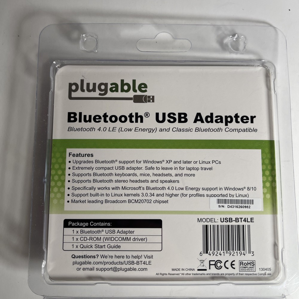 Plugable Bluetooth USB Dual Mode 4.0 Low Energy Micro Adapter NEW