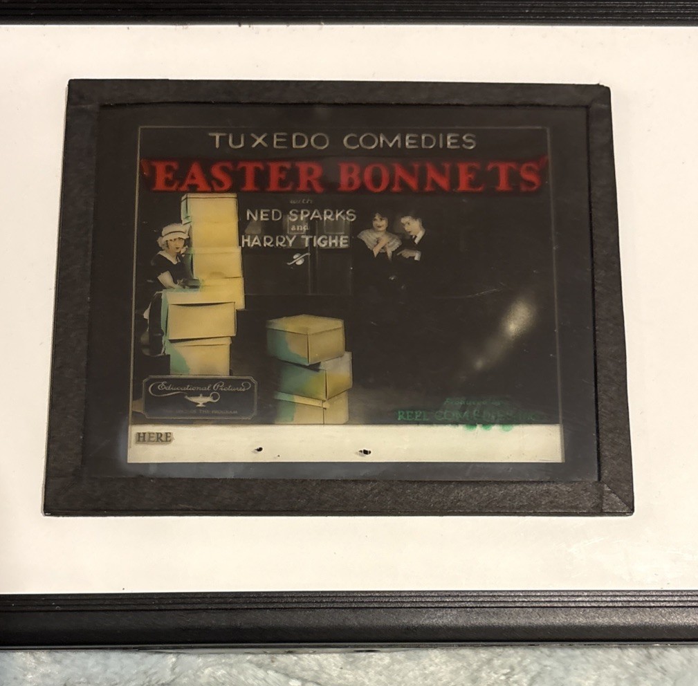 Vintage Magic Lantern Glass Theater Slide 1923 * EASTER BONNETS *Ned Sparks