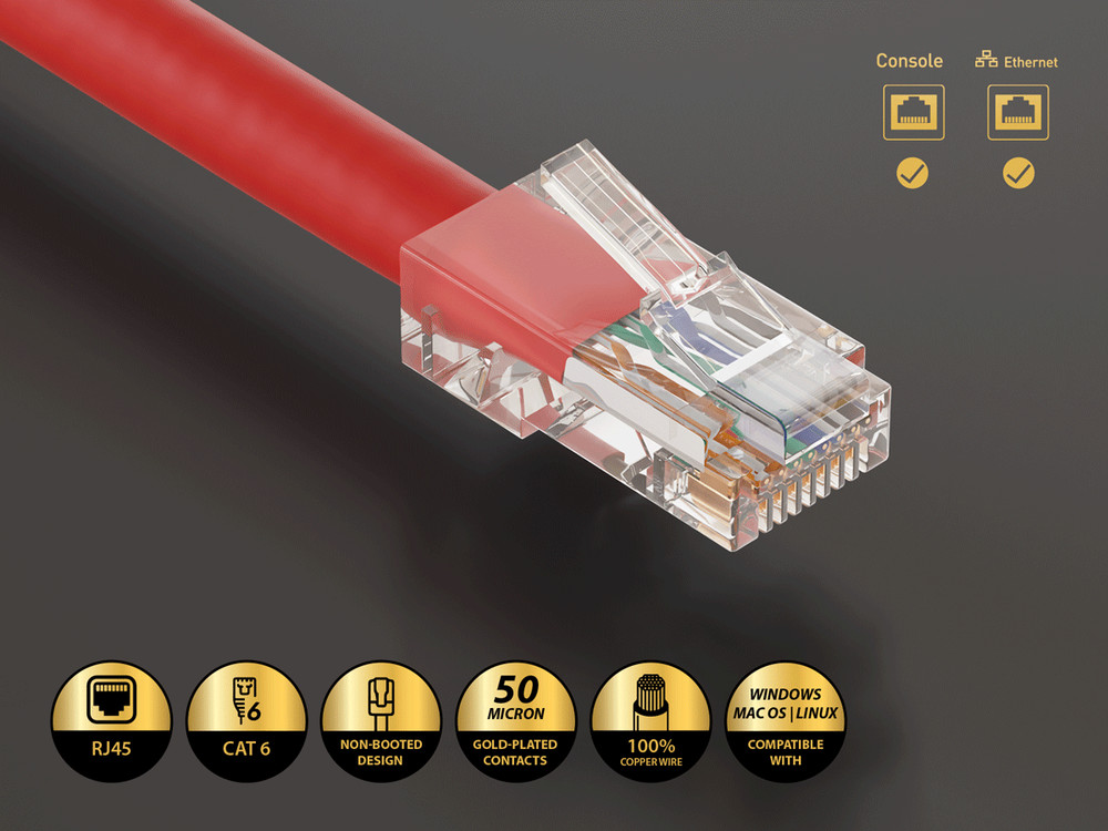 10ft Cat6 UTP Non-Booted Ethernet Network Patch Cable 24AWG Bare Copper, Red
