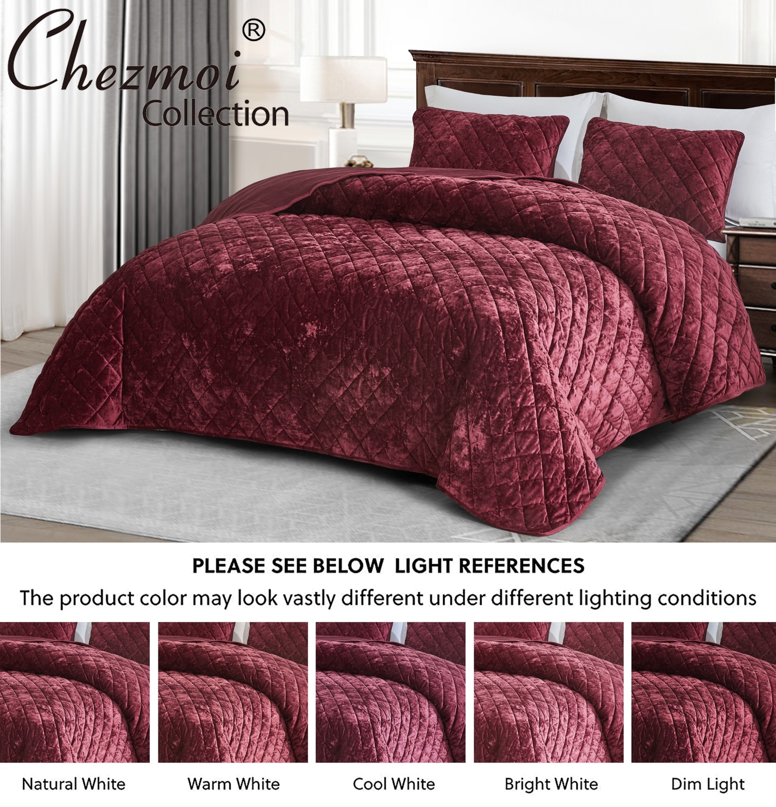 Chezmoi Collection Lux 3-Piece Diamond Stitch Plush Distressed Velvet Quilt Set