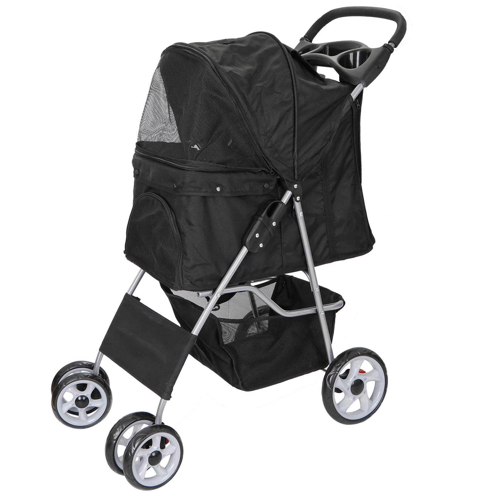 Dog Stroller Travel Folding Carrier Small Medium Cat Pet 4 Wheeler w/ Cup Holder