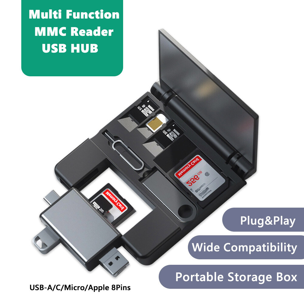 Multi-Port 4 in1 Universal SD TF Card Reader For iPhone, MacBook,Samsung Android