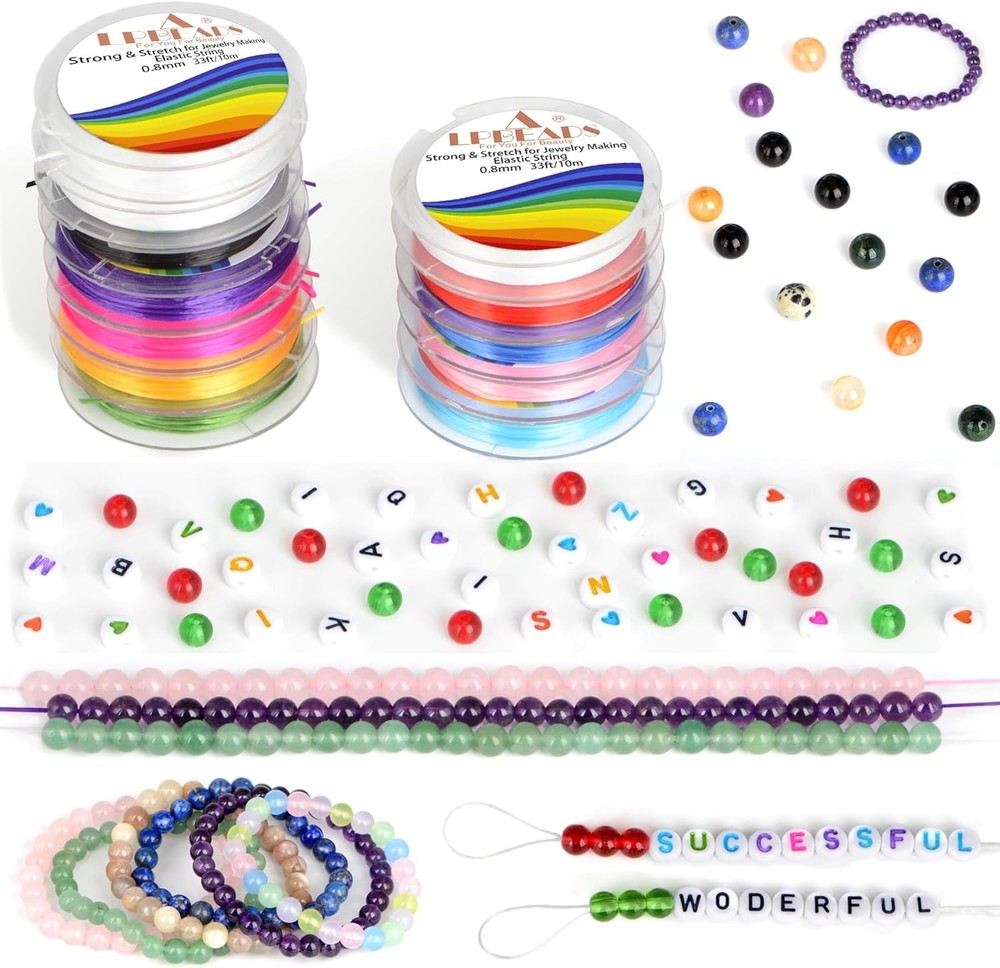 LPBeads 12 Rolls 0.8mm Elastic Stretchy String String, Colorful