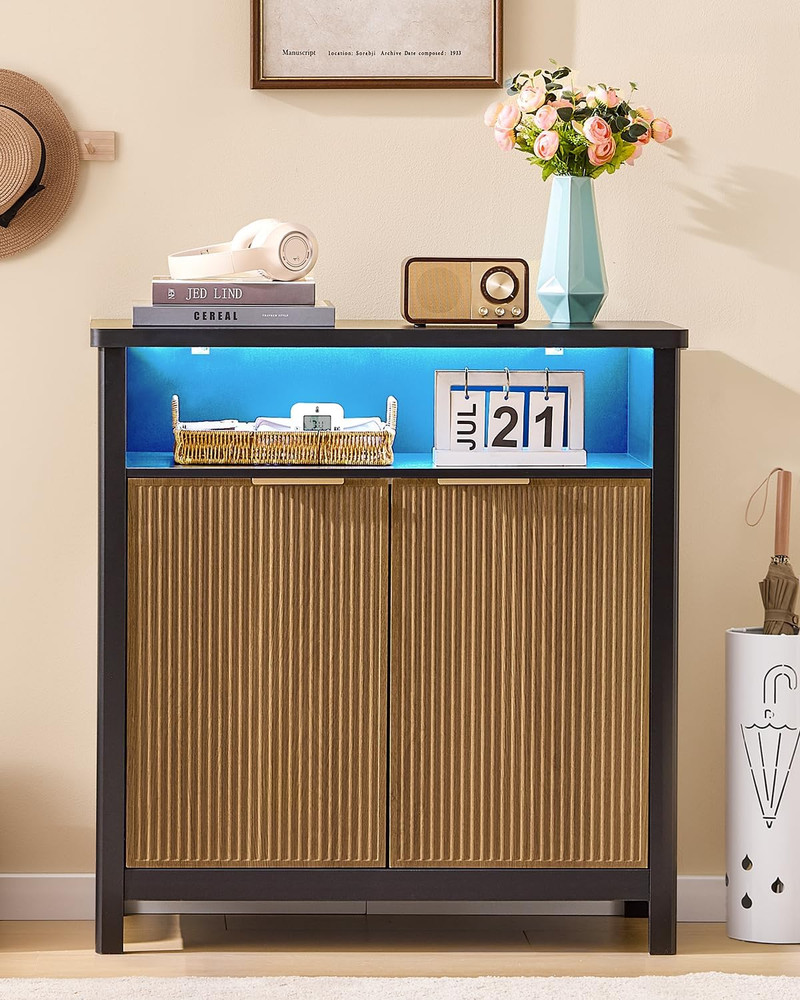 Sideboard Buffet Storage Cabinet,Buffet Table with Storage & Led Lights, Coffee