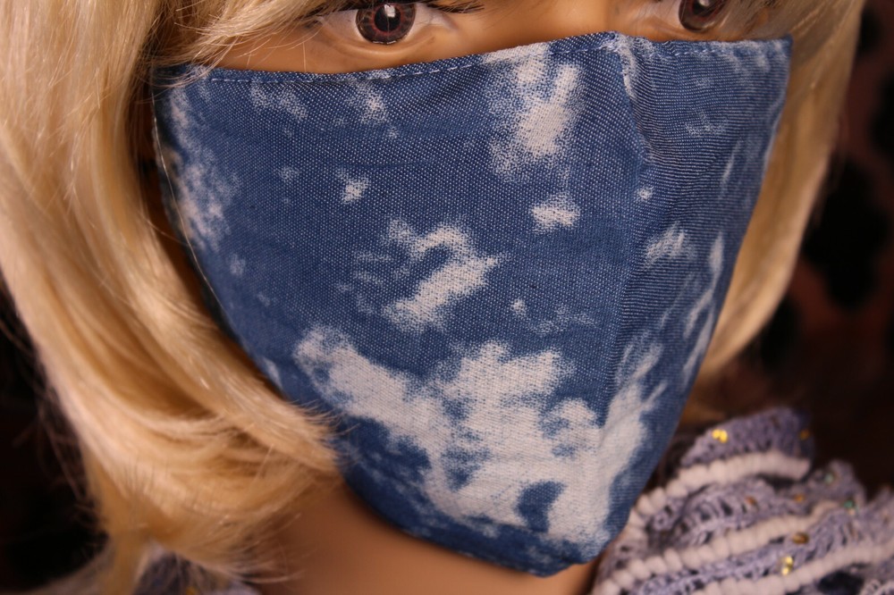 Bleached Denim Face Mask Comfortable Cotton with Adjustable Ear Loops