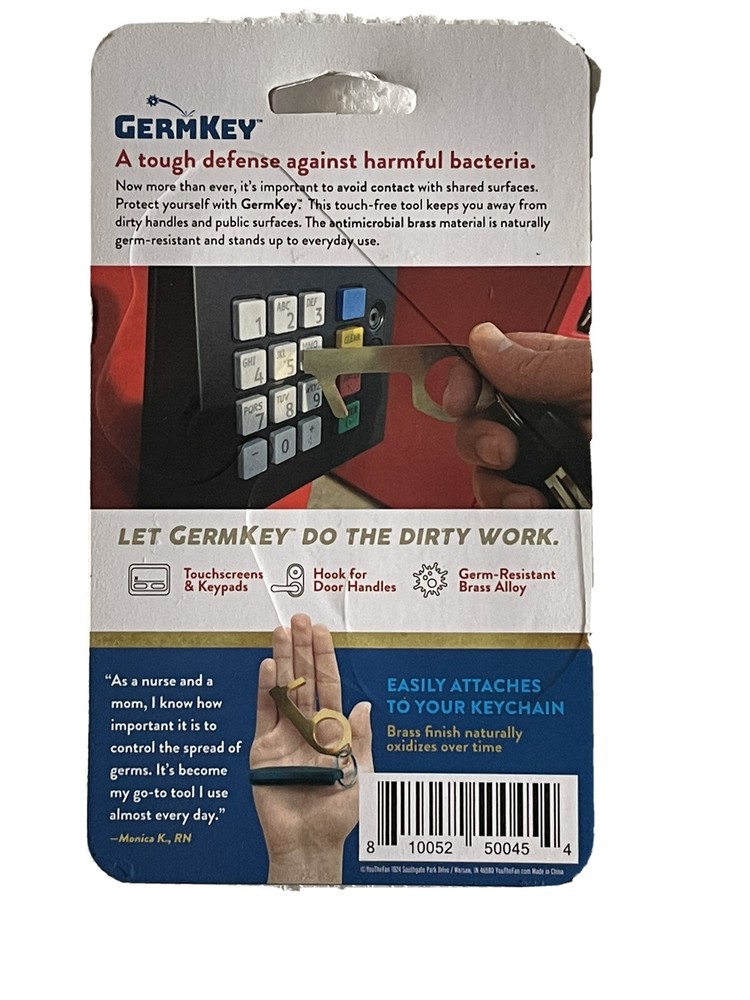 2 -New Germ Key Solid Brass Antimicrobial Hand Tool Contactless Door Opener